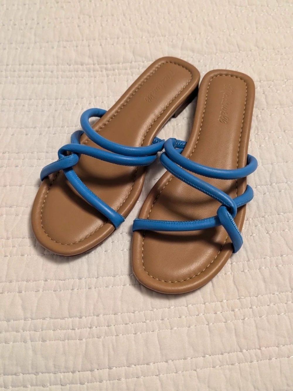 Madewell New Blue-Strap Tan Slide Sandals Size 8.5